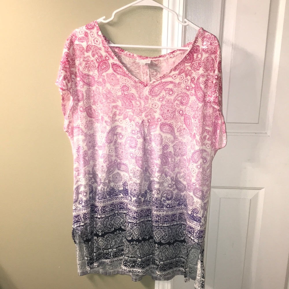 J. Jill Pink to Black Ombre Paisley Short Sleeve Tee